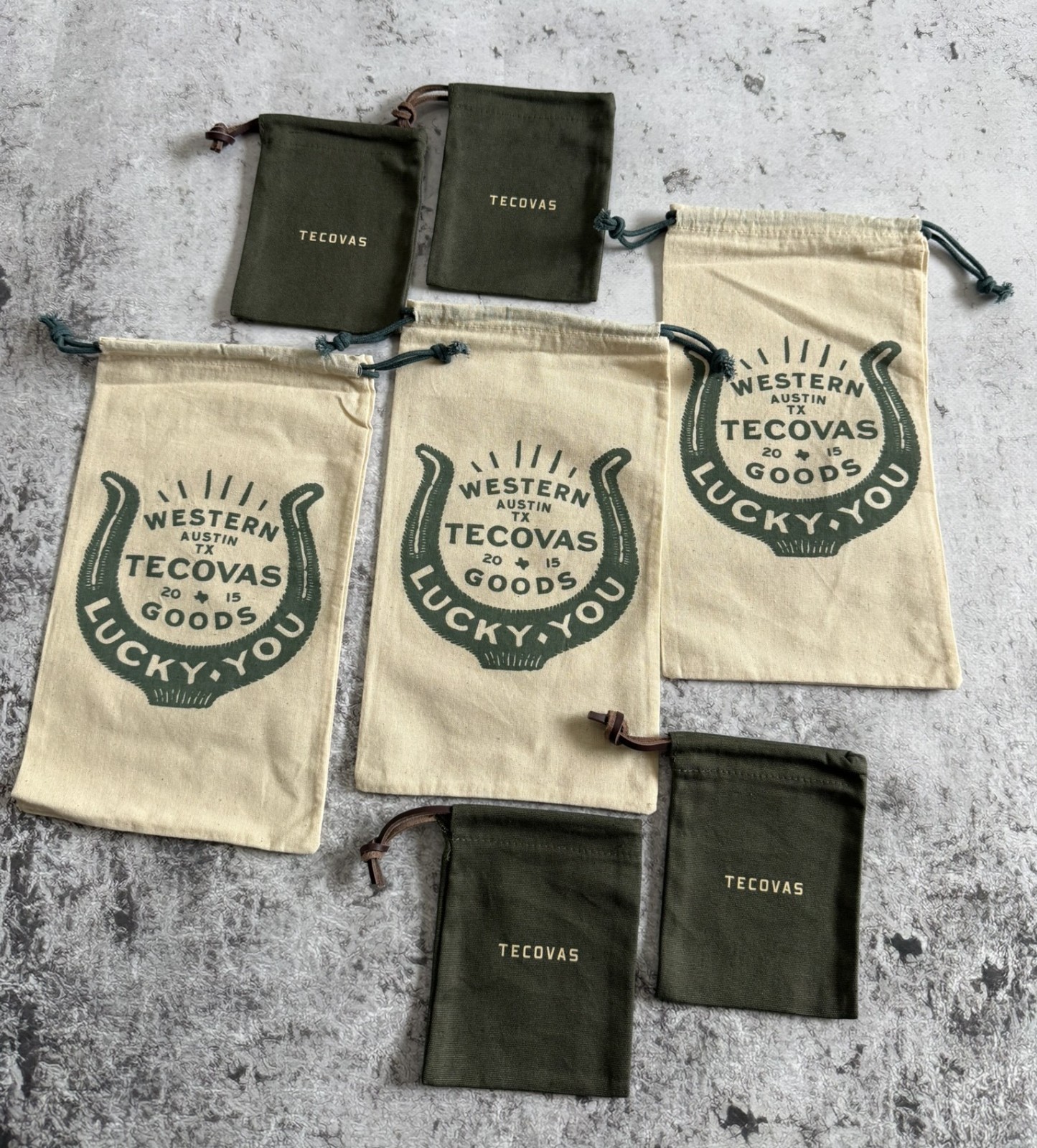 7 Pcs Tecovas Dust Bag Pouch Drawstring Travel Beige Green