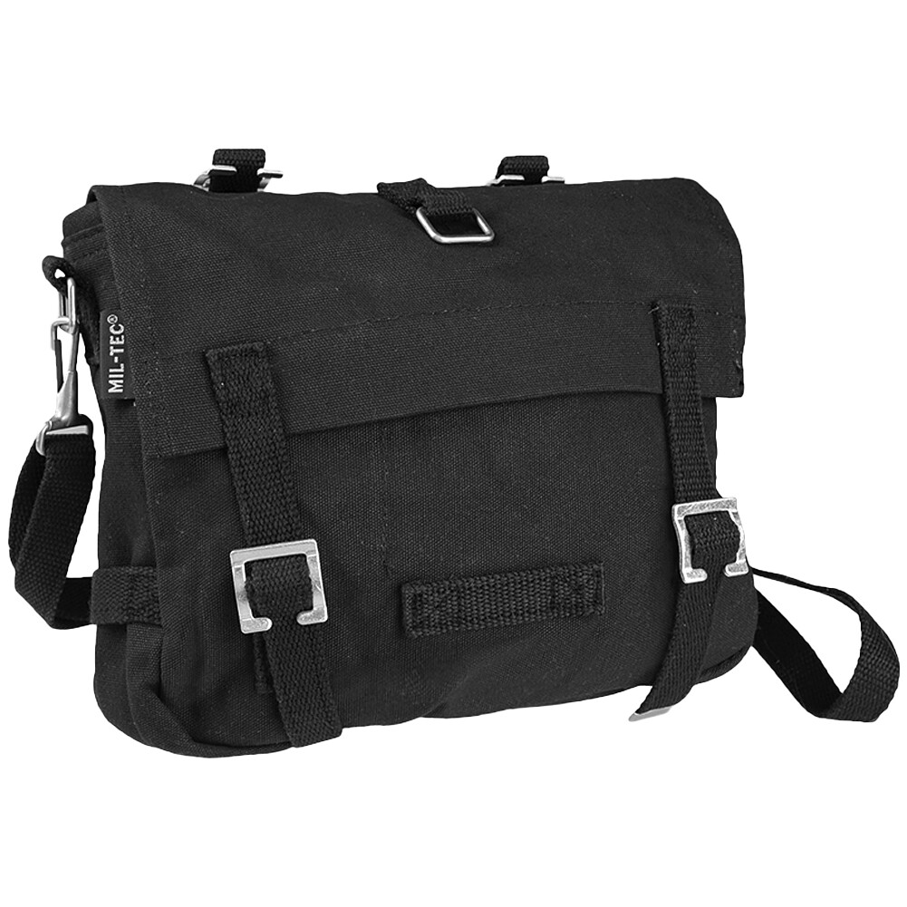 German Army Style Classic Student Shoulder Bread Bag Small Canvas Pack Black