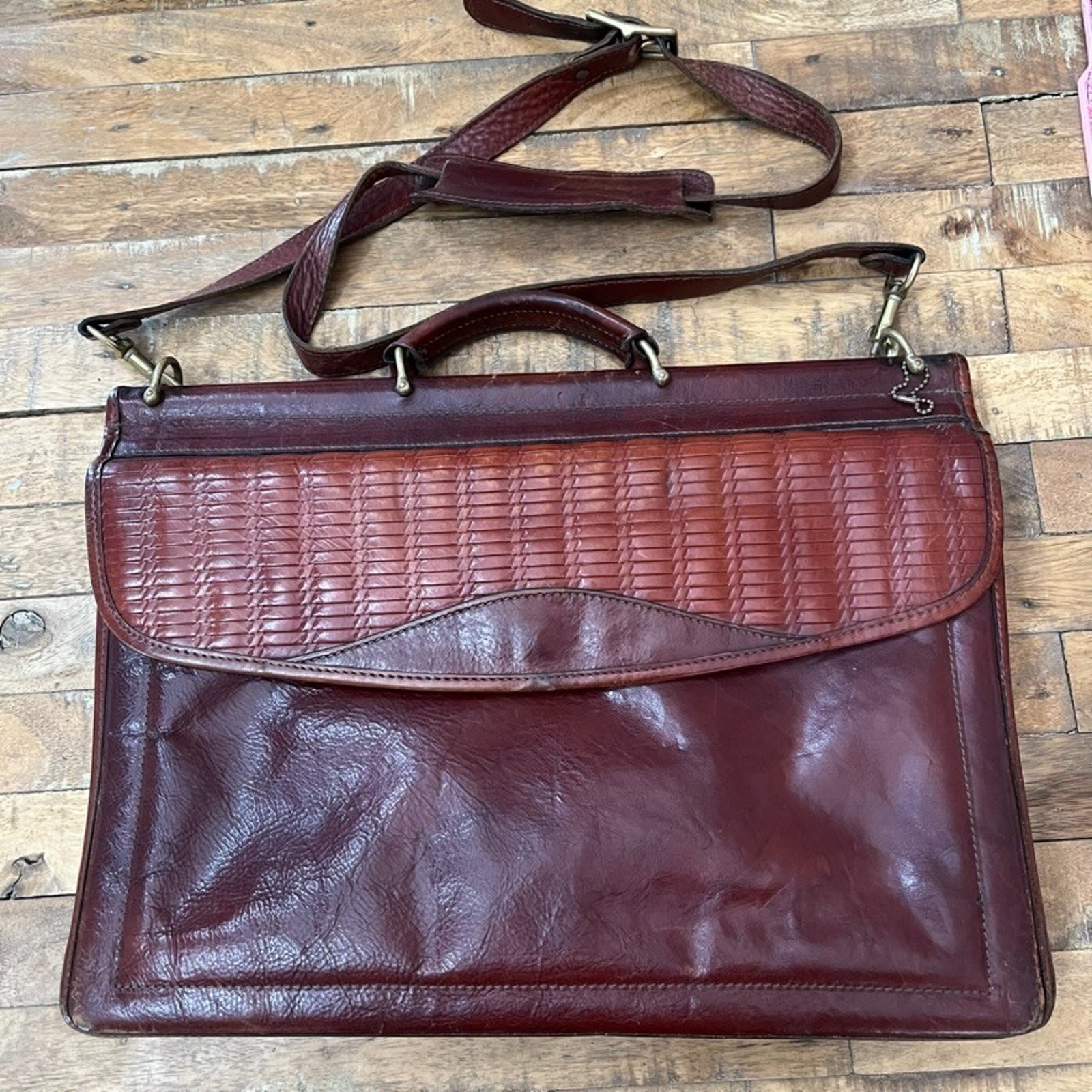 Jack Georges Woven Leather Tuscany Executive Briefcase 16″ Crossbody Brown