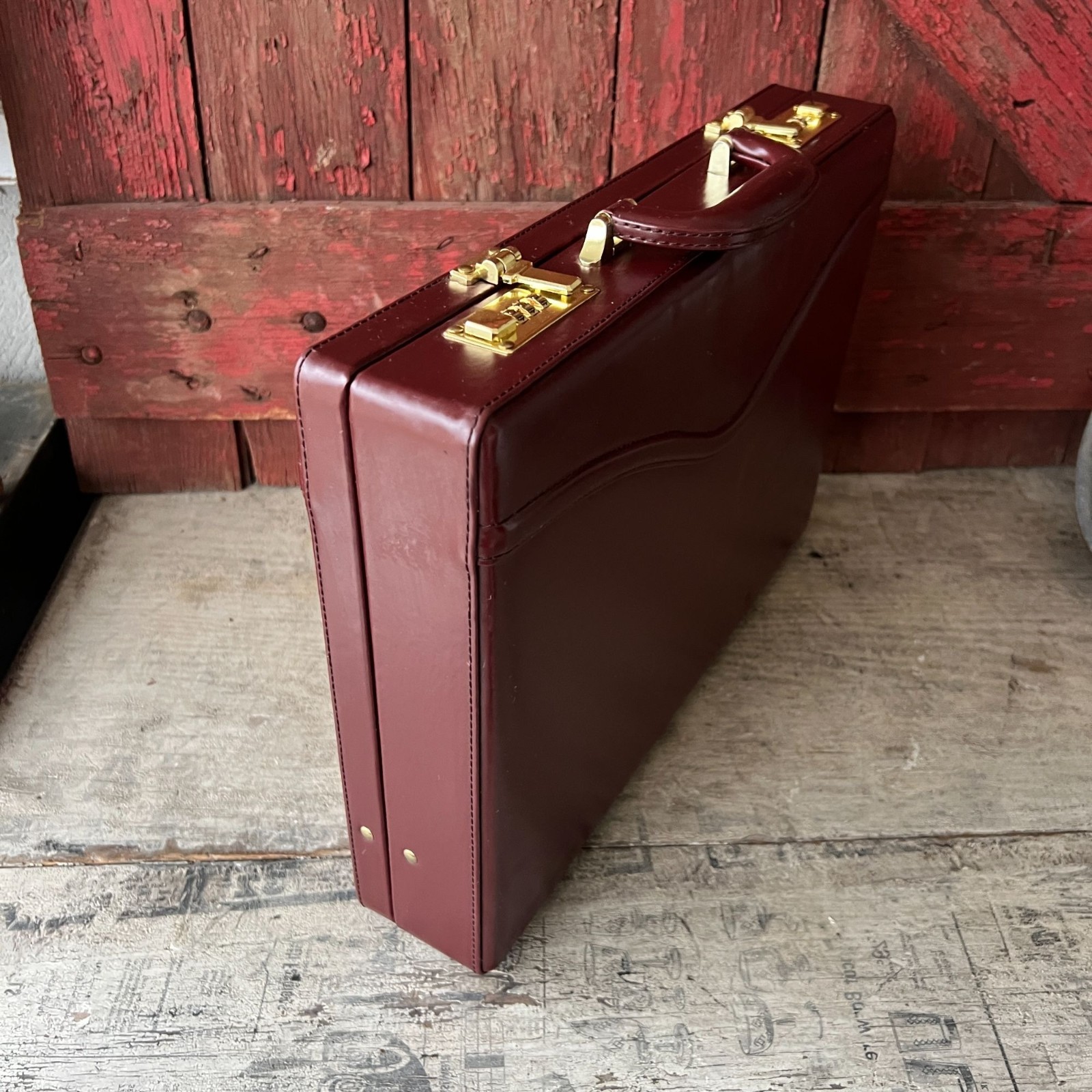 China Exquisite Foreign Affairs Gift Maroon Leather Briefcase 16.5″