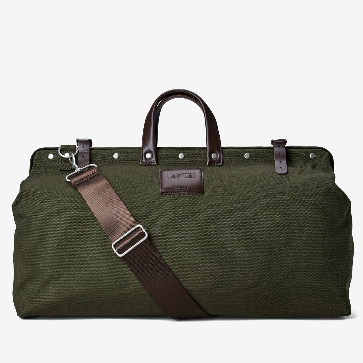 Line of Trade Canvas and Leather Weekender Bag Olive Green 21″x 13″x 7″ No. 0312