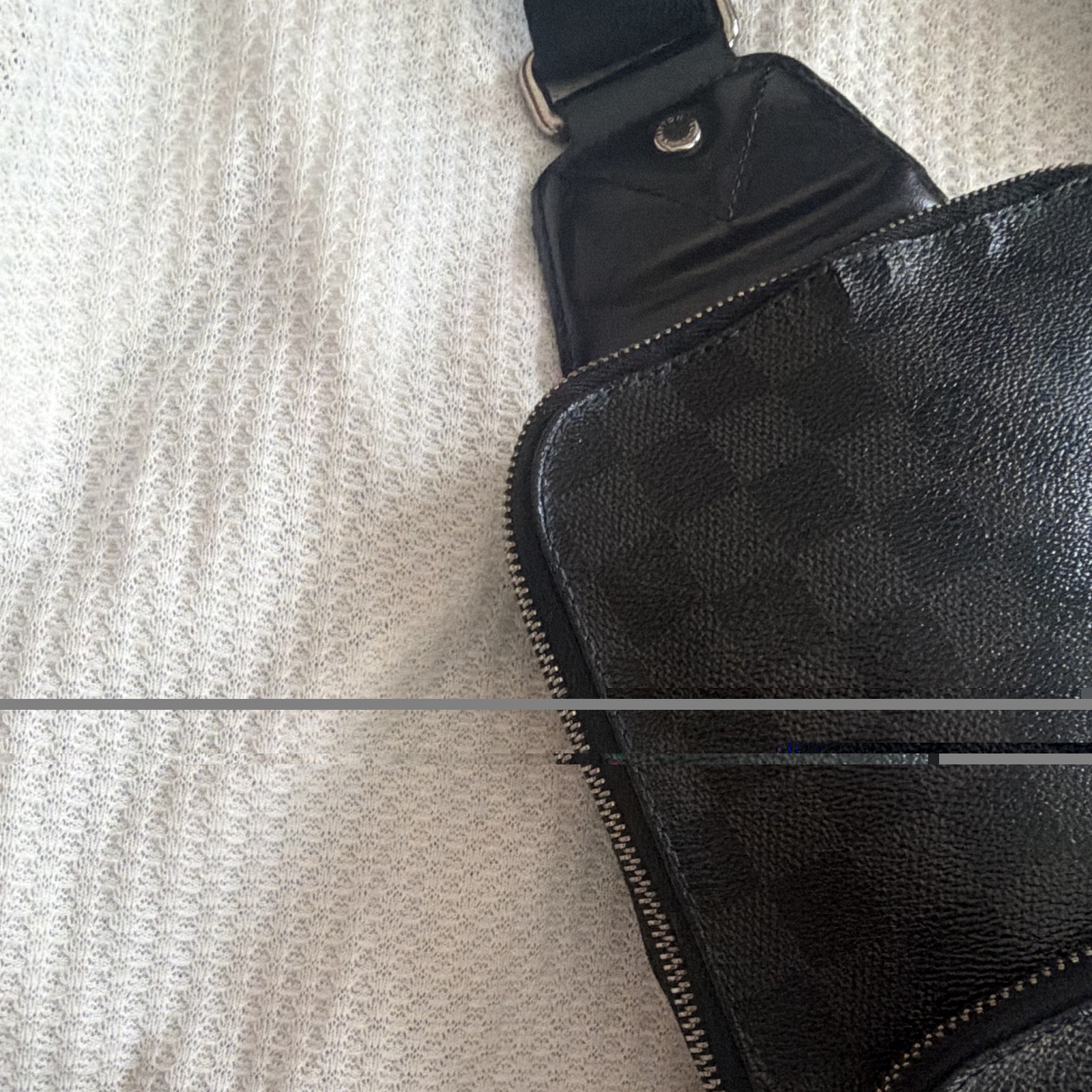 Men’s Black/Gray Checkered Crossbody Sling Bag Adjustable Strap Zip Closure