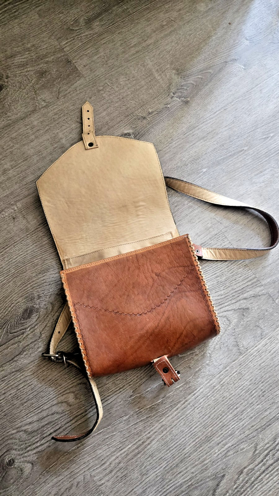 Vintage Handmade Tooled Leather Crossbody Messenger Bag Western J Serrano Brown