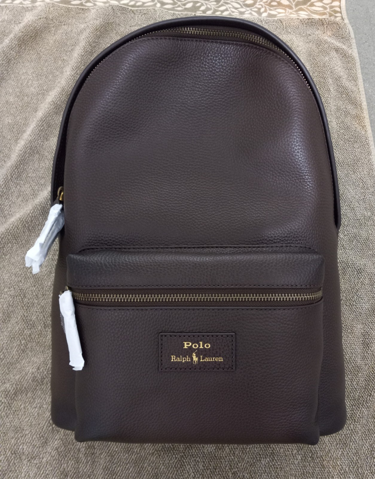 Ralph Lauren Polo,Pebbled Leather Backpack,Dark Brown,New,Stylish,Quality