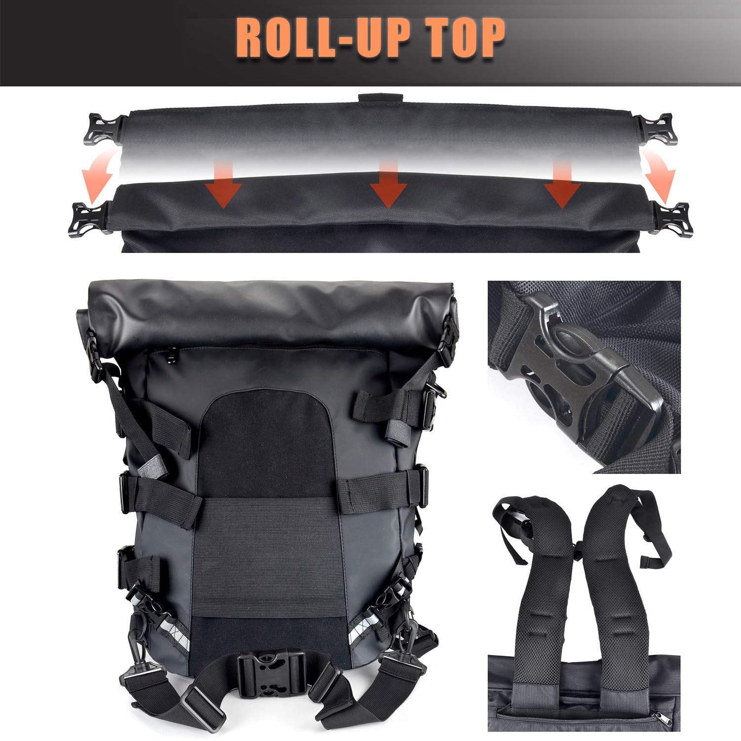 Motorcycle Sissy Bar Bag 40L Expandable Large Capacity Travel Luggage Motorcy…