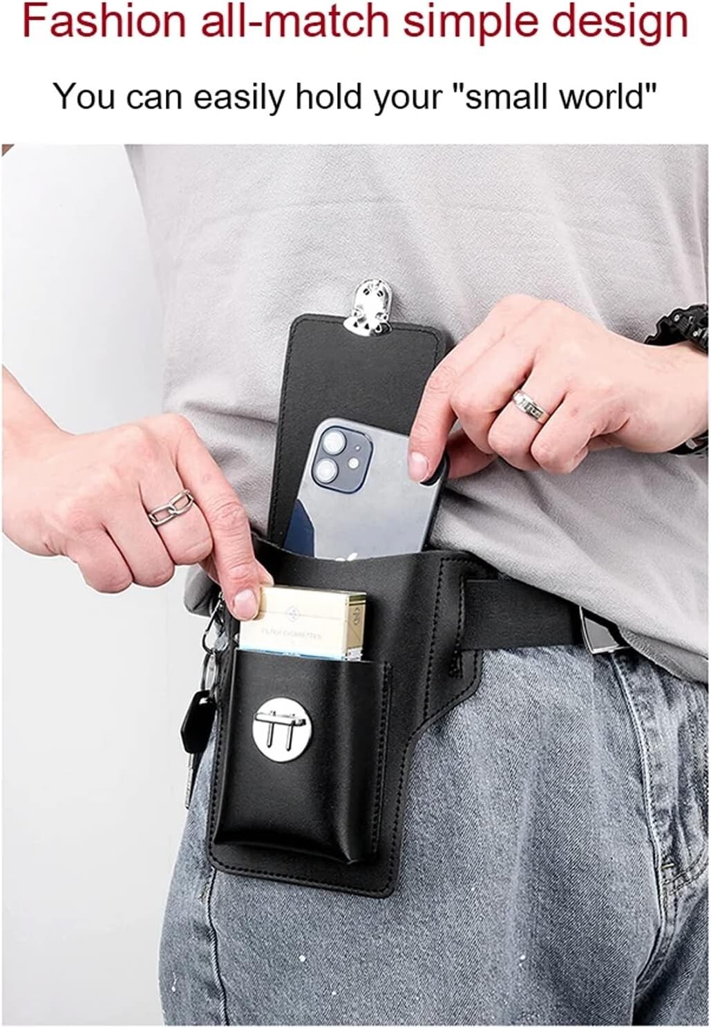 PU Men’s Belt Leather Case Solid color Card Bag Travel Casual Phone Bags