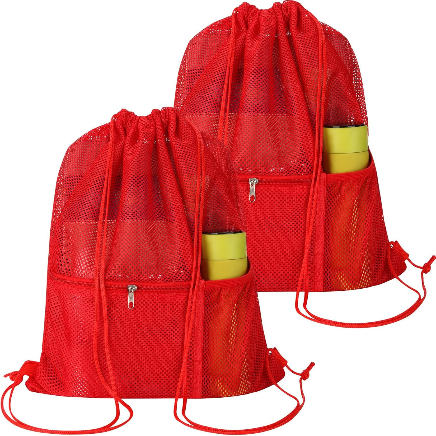 2 PACK Mesh Drawstring Backpack Bag, Multifunction Mesh Bag for Swimming, Athlet