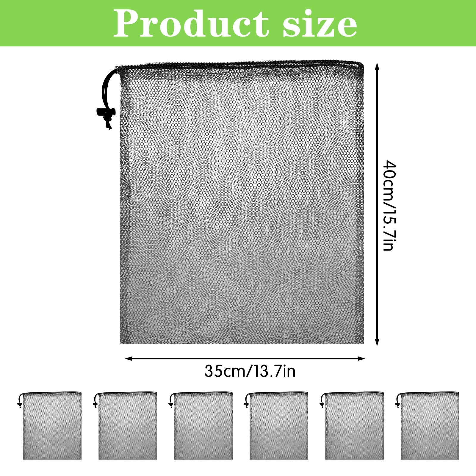 6 Pcs Mesh Drawstring Bags, Large Nylon Net Bag, 35 * 40CM, Black Multipurpos…