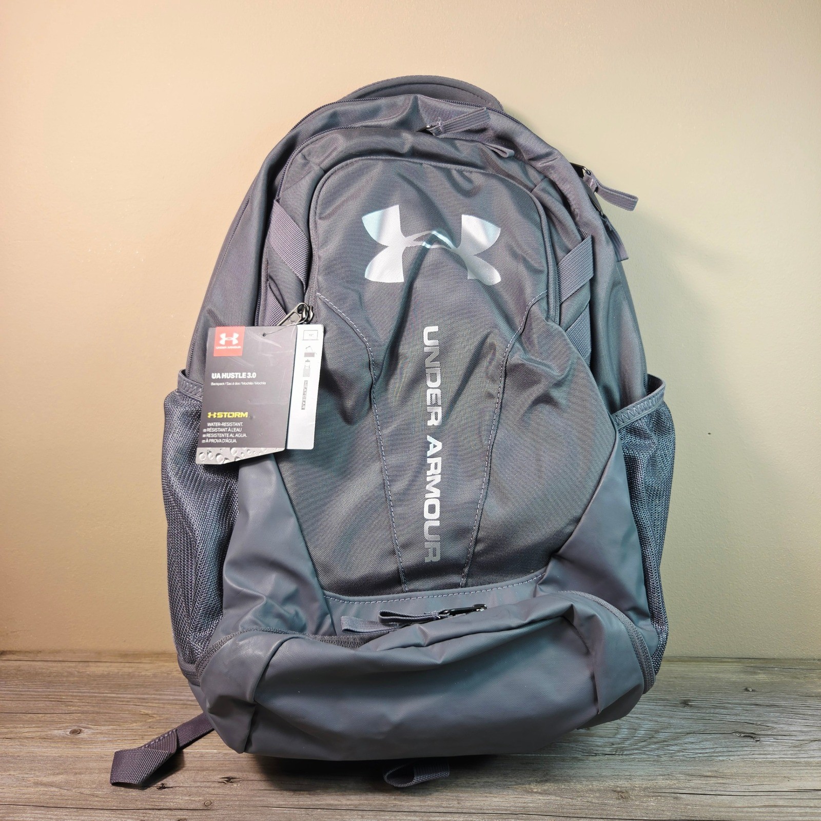Under Armour Hustle 3.0 Backpack Gray Laptop Bag School Sports Gym NWT 30L New