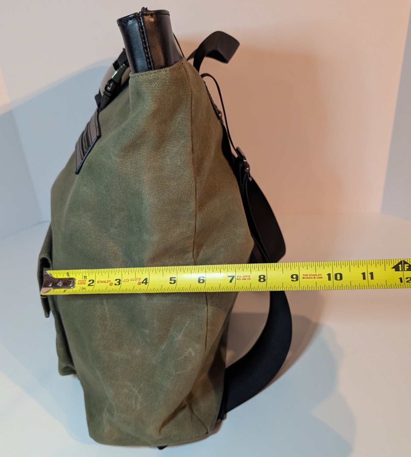 Express Rolltop Backpack Canvas Motorcycle Bicycle Messenger Bag, Green & Black