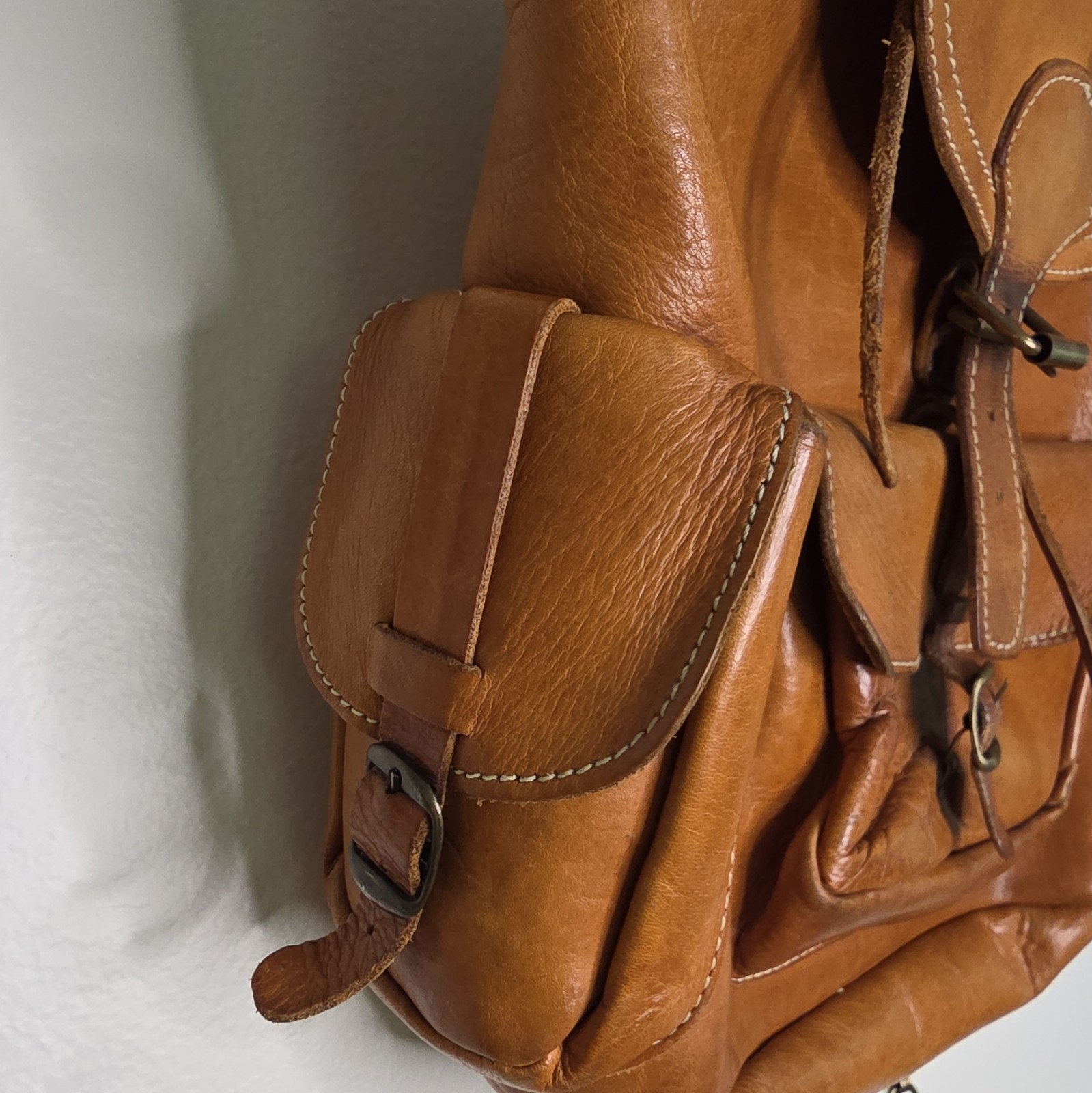 Brown Unisex Backpack with Buckle, Drawstring Closure, Outer Pockets, Greece