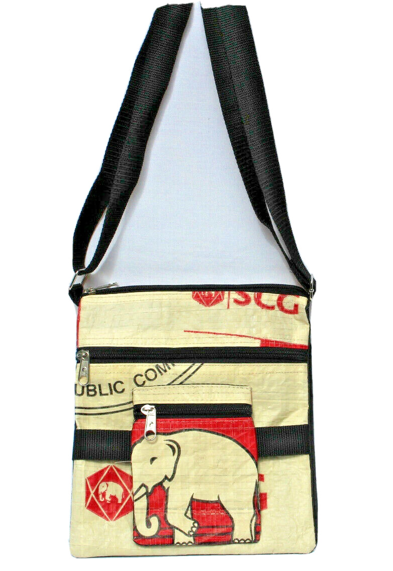 Elephant Brand Recycled Flap Bag 4 zip made from Cement Bags in Cambodia