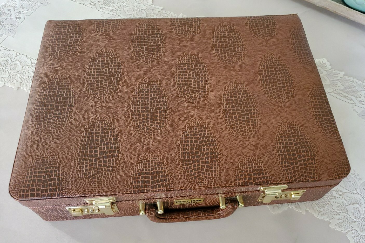 Happy Home Germany Brown Reptile Briefcase Attache Case Vintage Retro