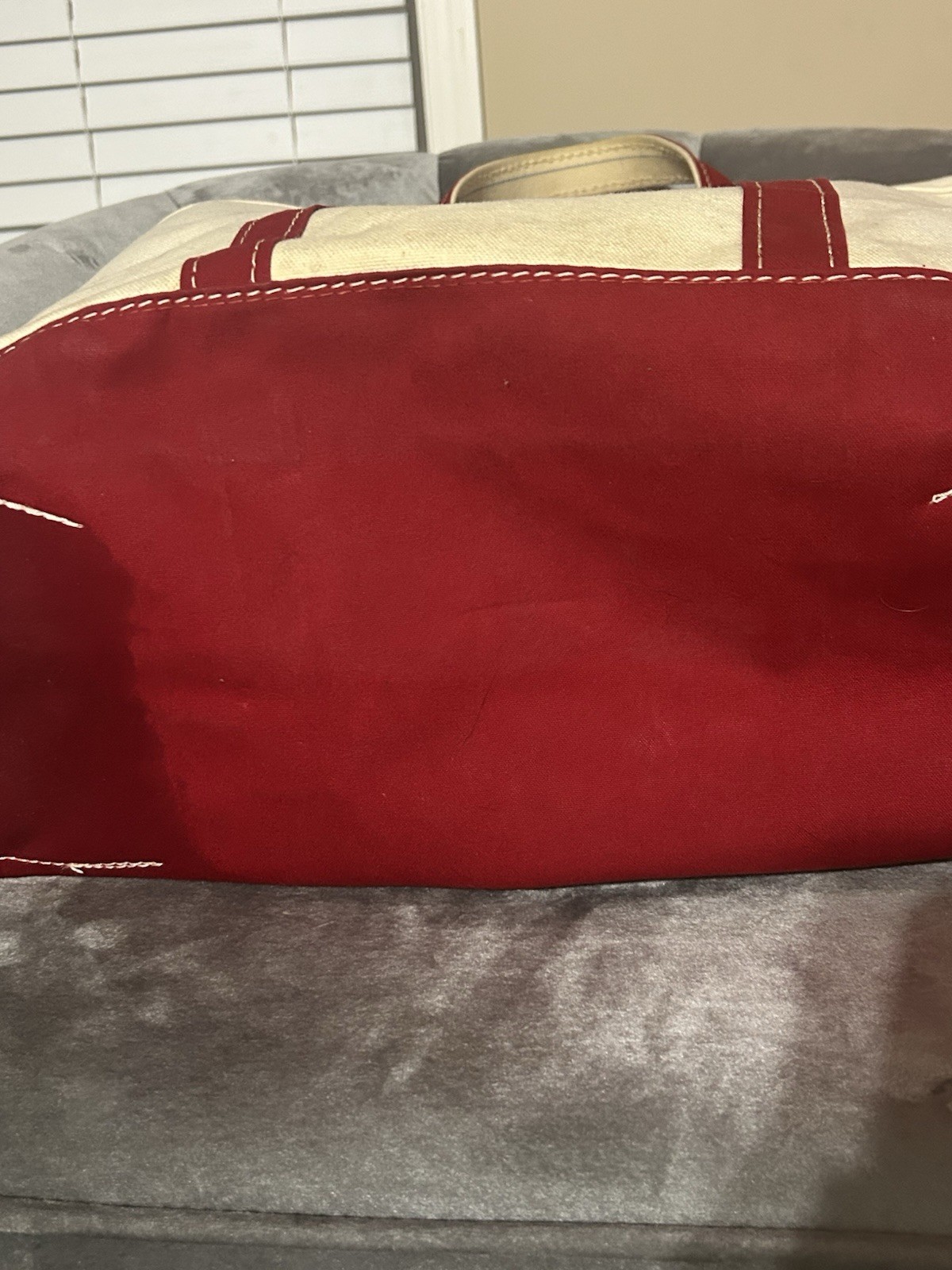 Vintage LL Bean Boat and Tote Bag Ivory/Red Stiff Canvas Has Company Name