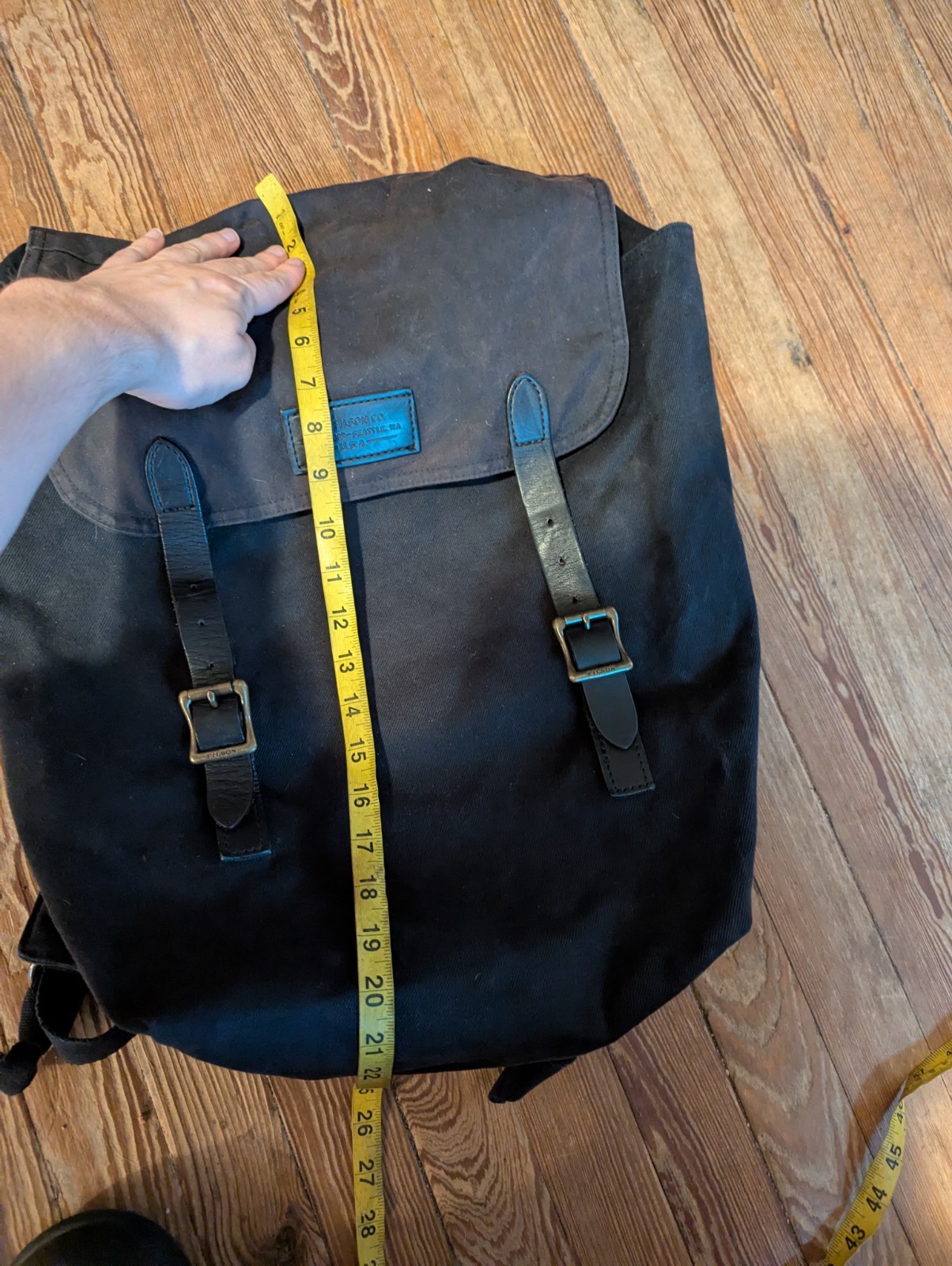 Filson Ranger Backpack Black Rugged Twill Leather Trim Tin Cloth Logo