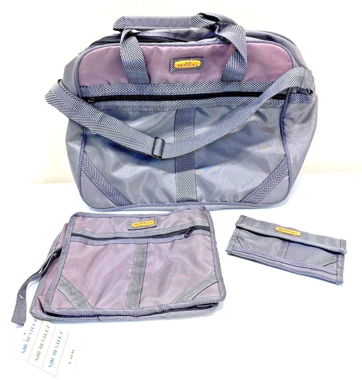 VTG Sir Bentley Travel Set 3 In 1: Gray Hand Bag Zip, Shaving Kit Bag & Wallet