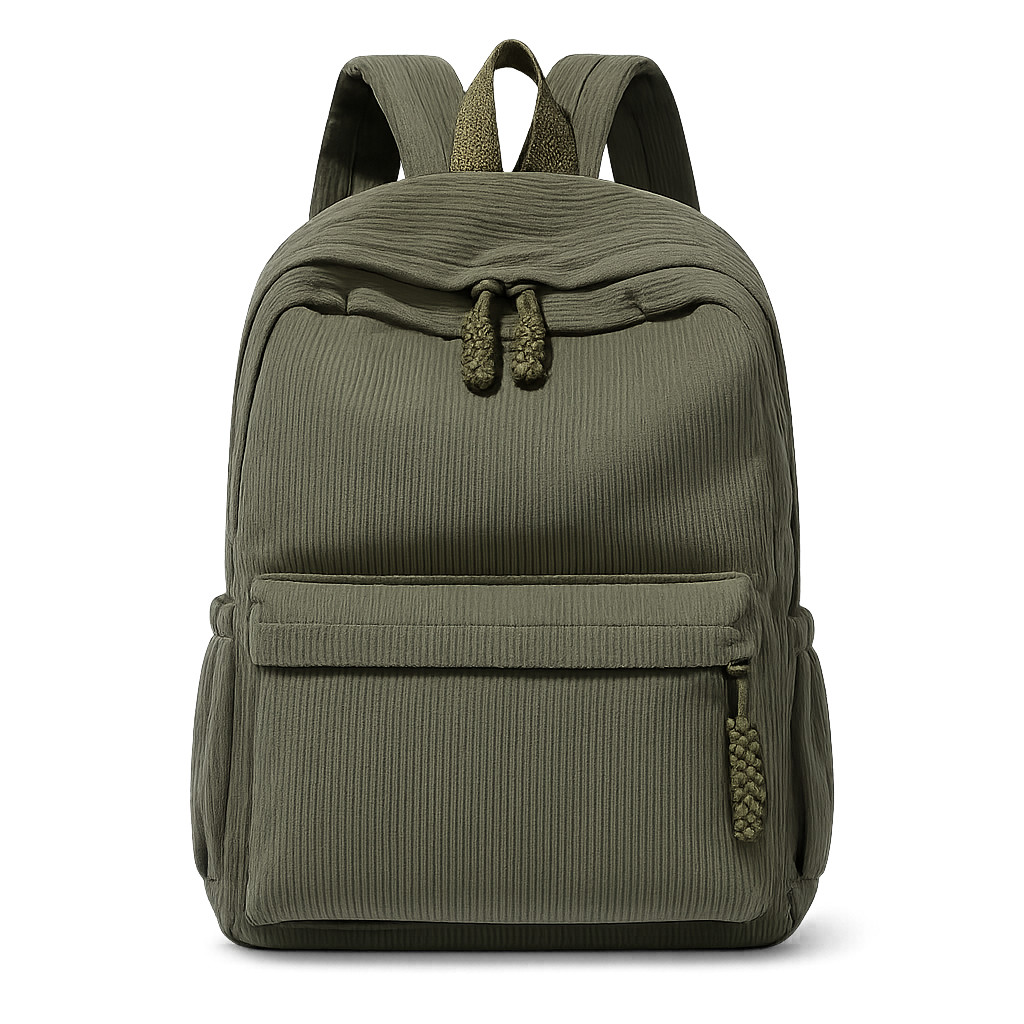 Corduroy Backpack Military Green School Travel Laptop Bag Women Men Adjustable