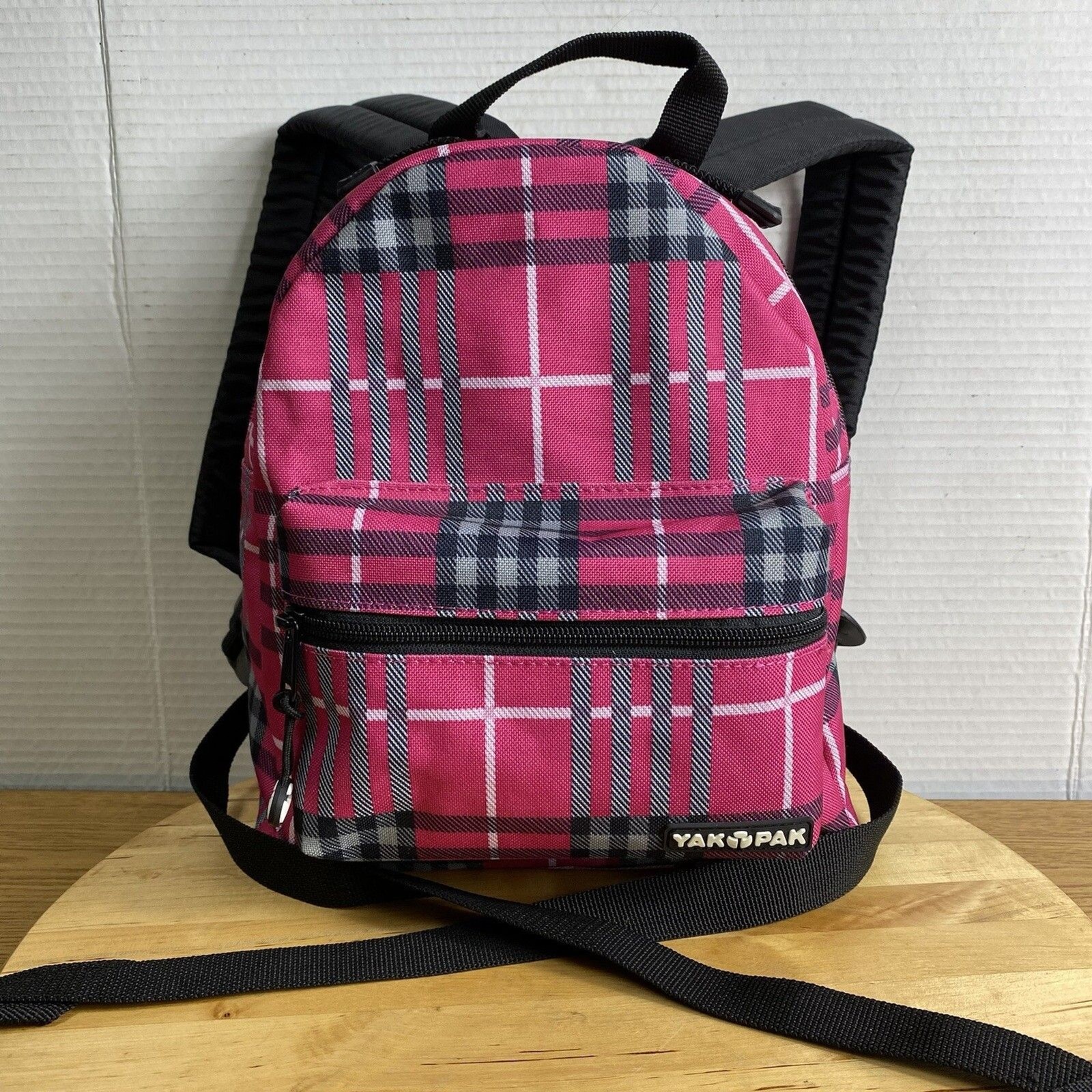 Yak Pak Plaid Deluxe Student Backpack Pink Black White School Bag Small 11×11