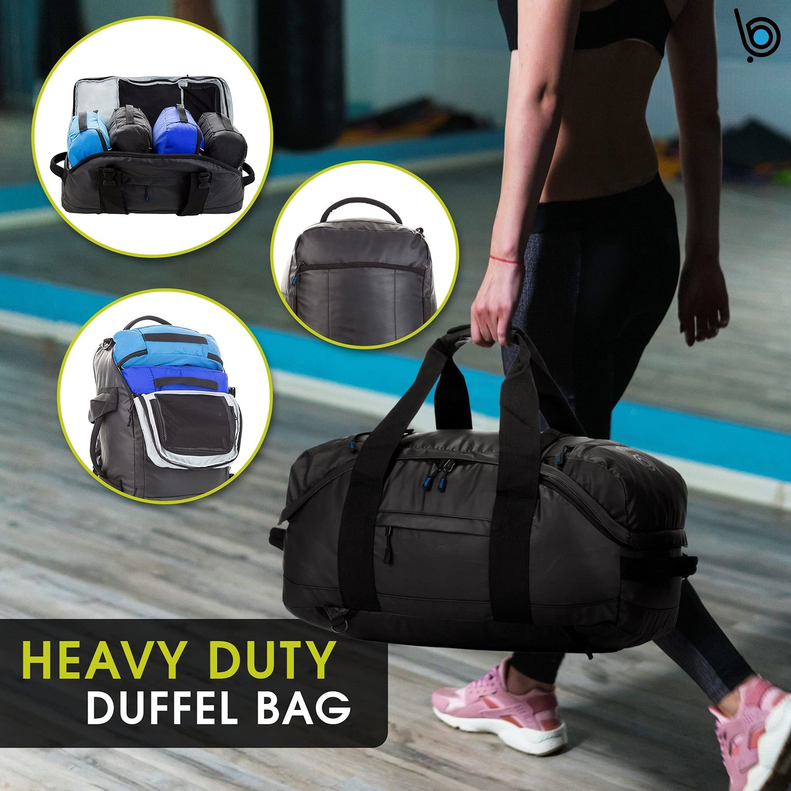 Waterproof Duffel Bag Backpack 53L – 3 Way Travel for Camping Gear