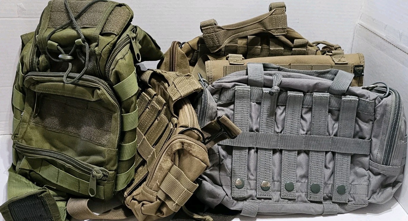 Lot Of 5 Tactical Security Shoulder Bags Travel Hiking Camping Bug Out Bags New
