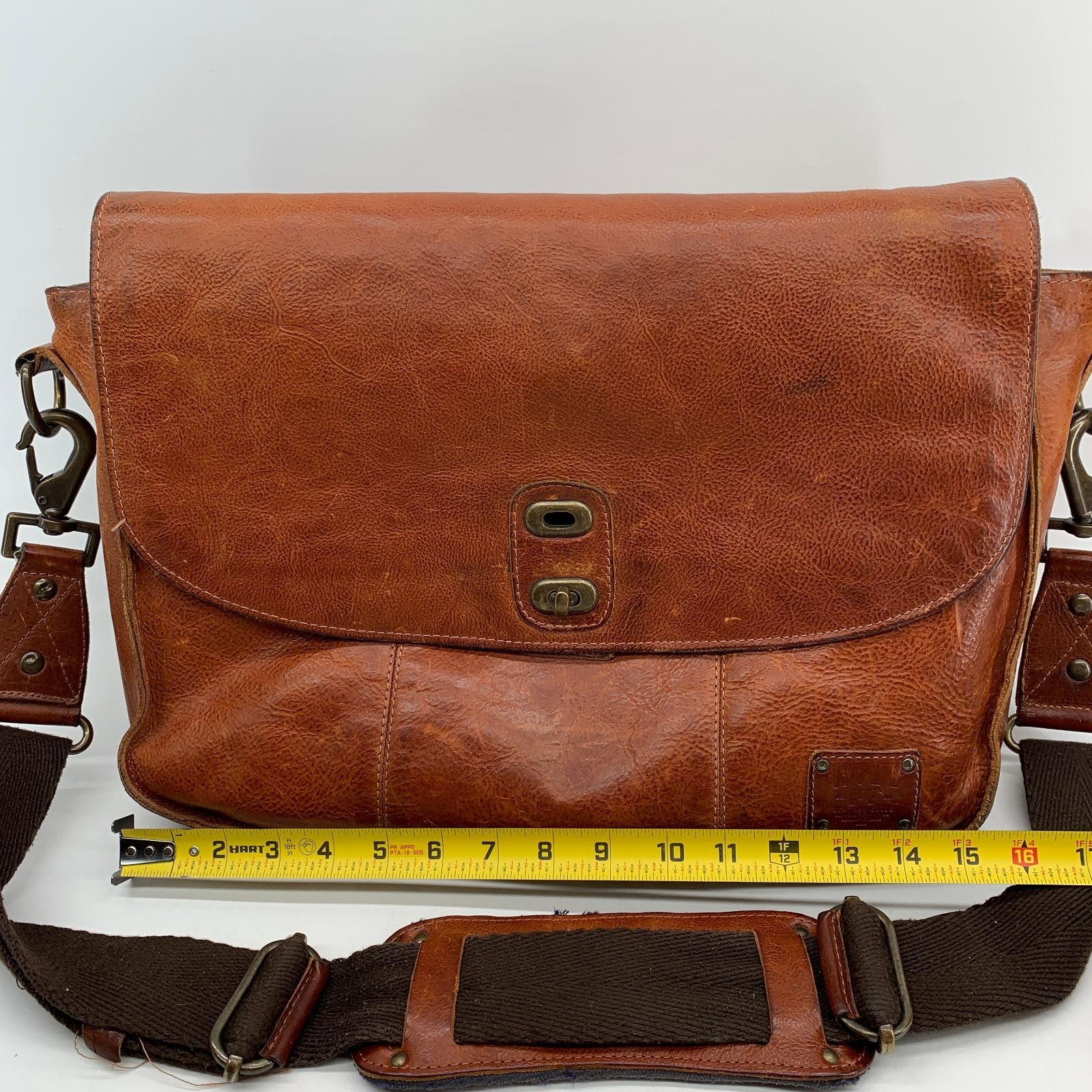 Will Leather Goods Brown Leather Messenger Bag Crossbody Satchel Plaid Interior