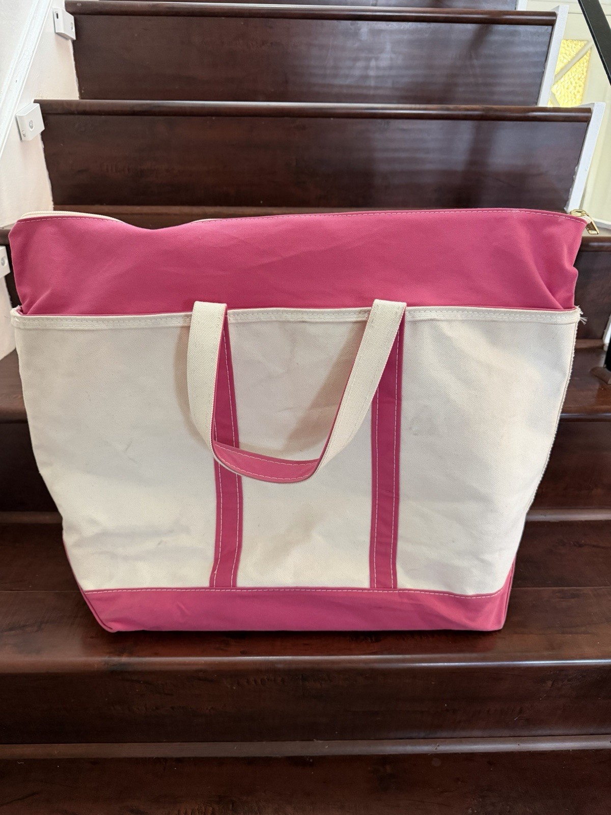 Vintage L.L. Bean 90’s White And Pink Boat And Tote XL Bag Rare Colorway 23×18