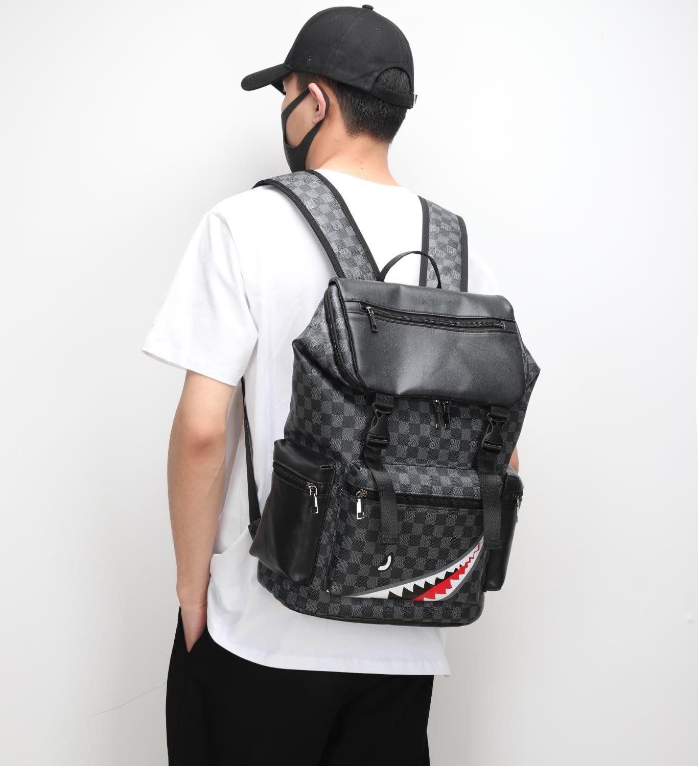 Leather laptop backpack, PU leather backpack Men Women, casual backpack, wate…