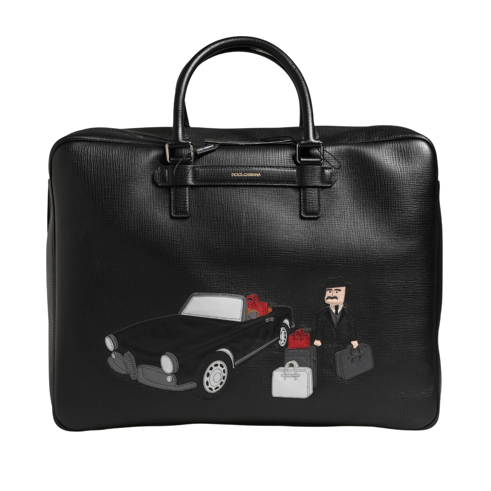 DOLCE & GABBANA Bag Black Car Man Applique Leather Weekender Borse RRP 3630usd