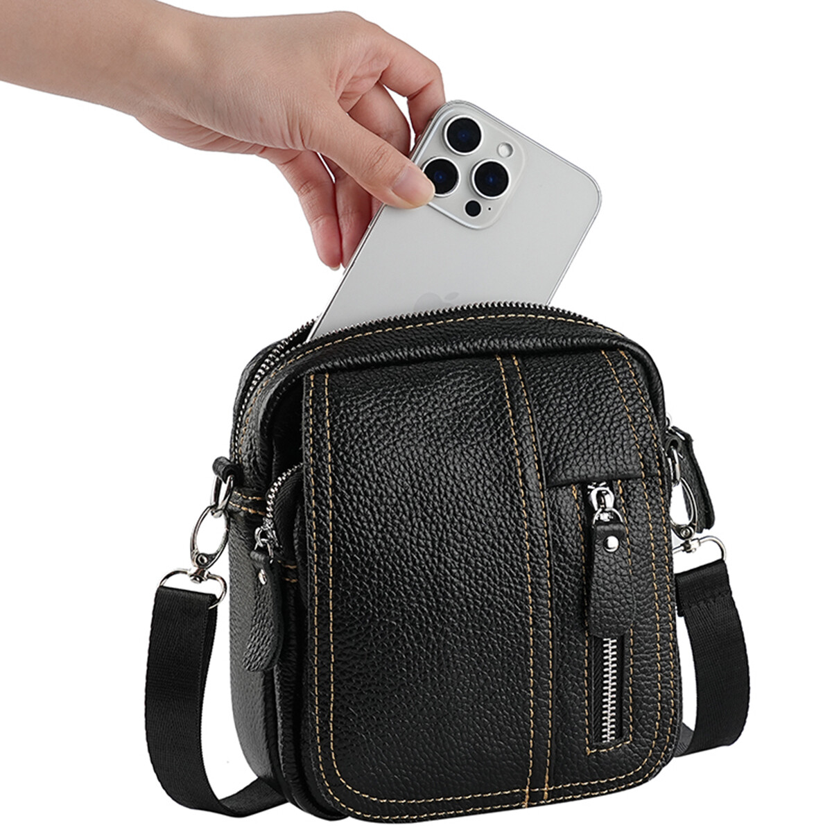Genuine Leather Men’s Crossbody Bags Purse Business Small Waist Bag Shoulder Bag