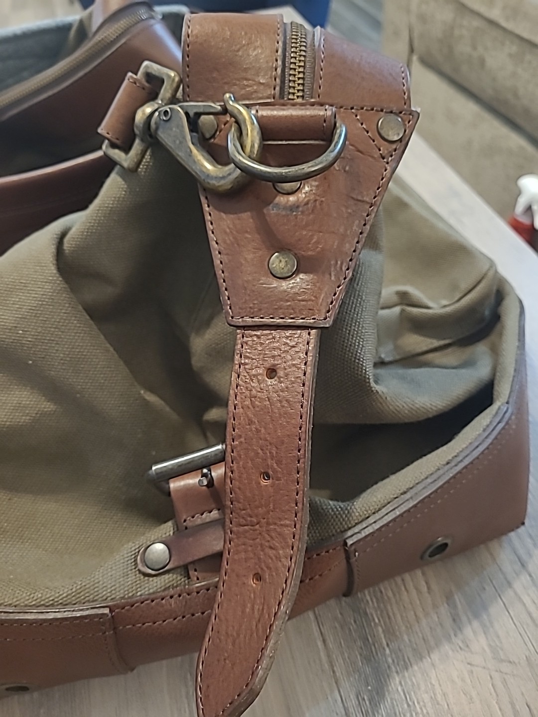 Buffalo Jackson Oversized Waxed Green Canvas & Leather Weekend Duffle Travel Bag