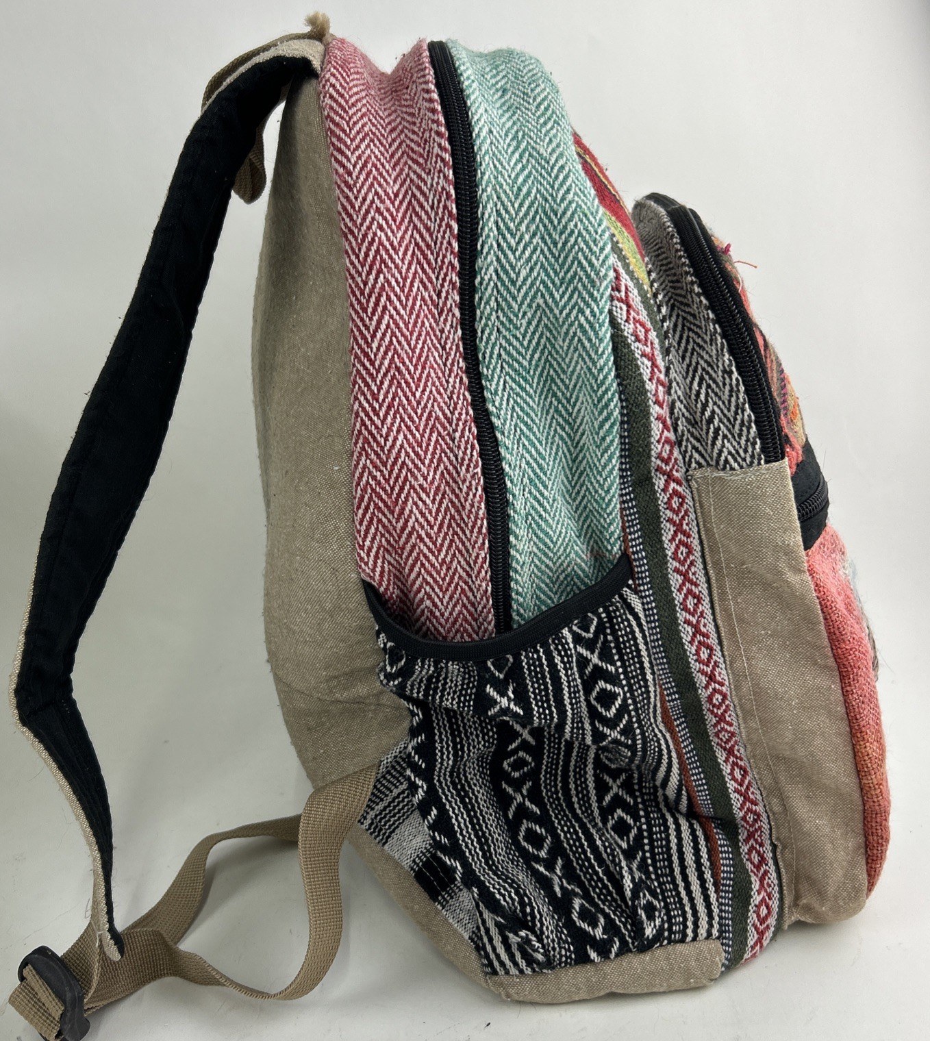 Himalaya Hemp Backpack Orange Red Aztec Southwestern Mushrooms Hippie Bag Canvas