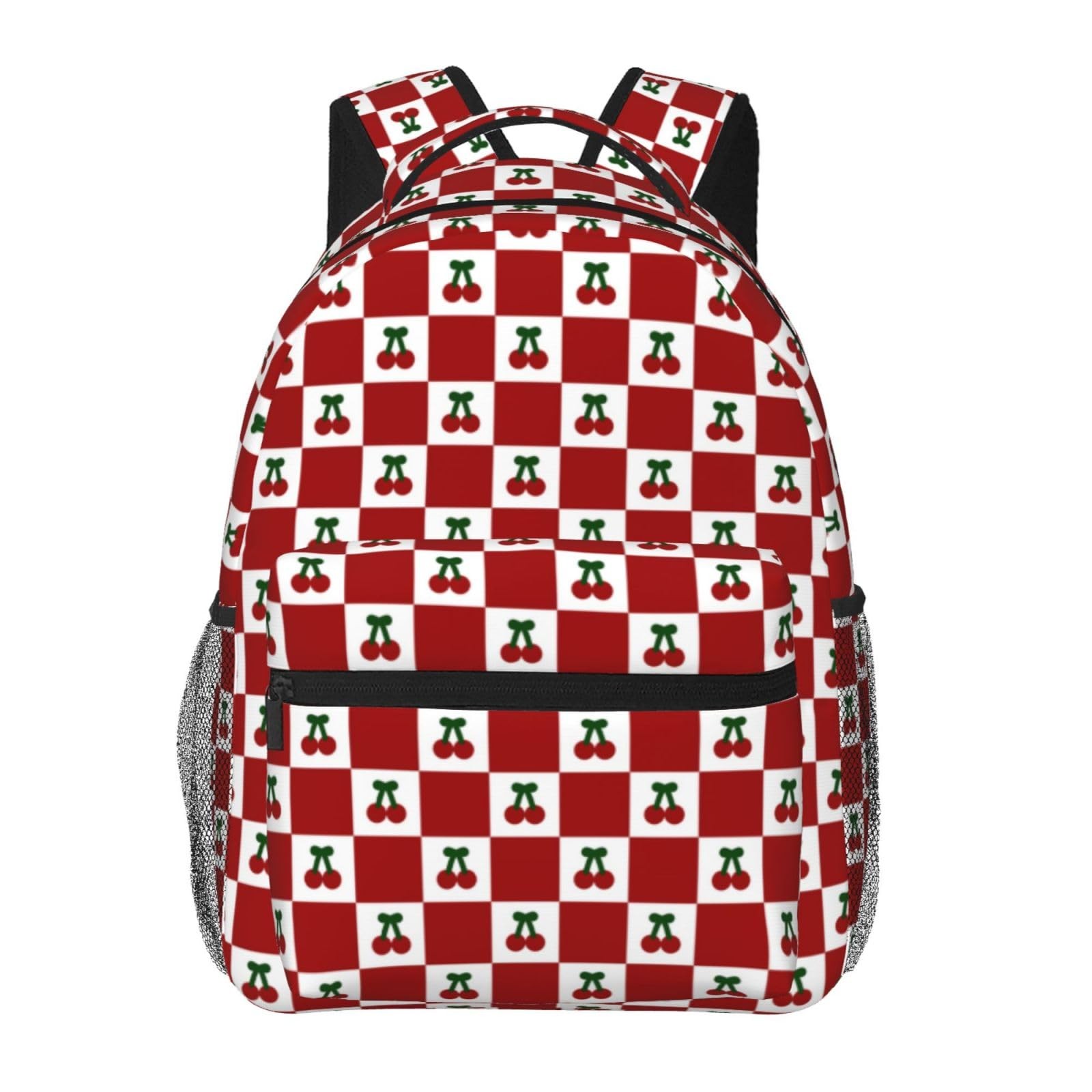 Red Checkered Cherry Coquette Backpack For Women 11.4×7.8×15.7 Inch Daypack