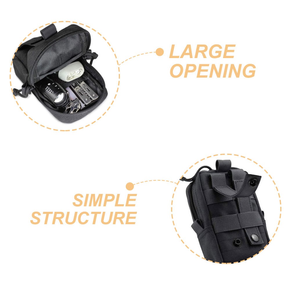 1 Pack Reusable Black Outdoor Utility Pack Pouch Fashionable Unisex Waist Bag