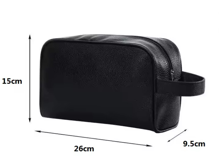 Mens Toiletry Bag with Zipper PU Leather Case Organizer Portable Travel Dopp Kit