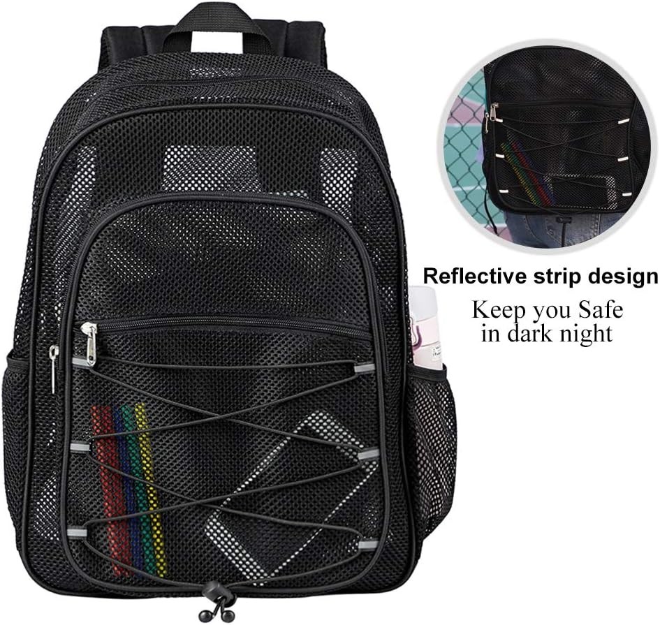 Heavy Duty Mesh Backpack See through College Backpack Semi-Transparent Mesh Book