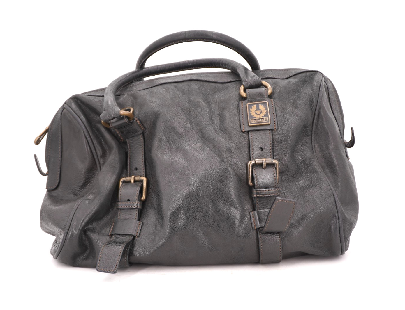 $845 | BELSTAFF LEATHER DUFFEL SATCHEL MALENOTTI BLACK BROWN ITALY SMALL