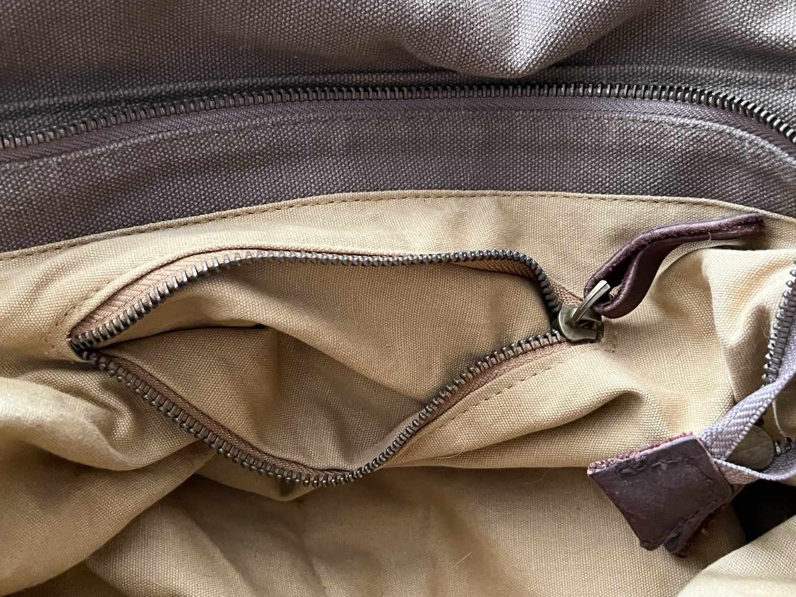 S-ZONE Brown Leather Canvas Zip Button Multi Pocket Shoulder Strap Messenger Bag