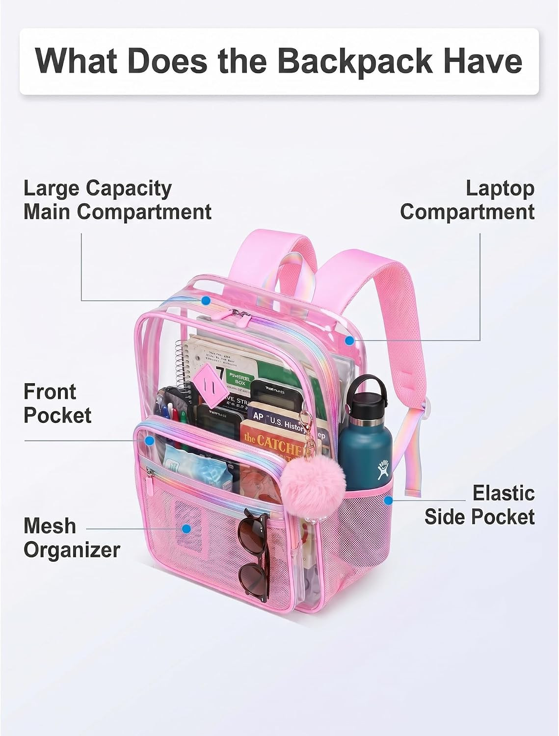 Clear Backpack Bookbag for School 20L Transparent Backpacks Heavy Duty See throu