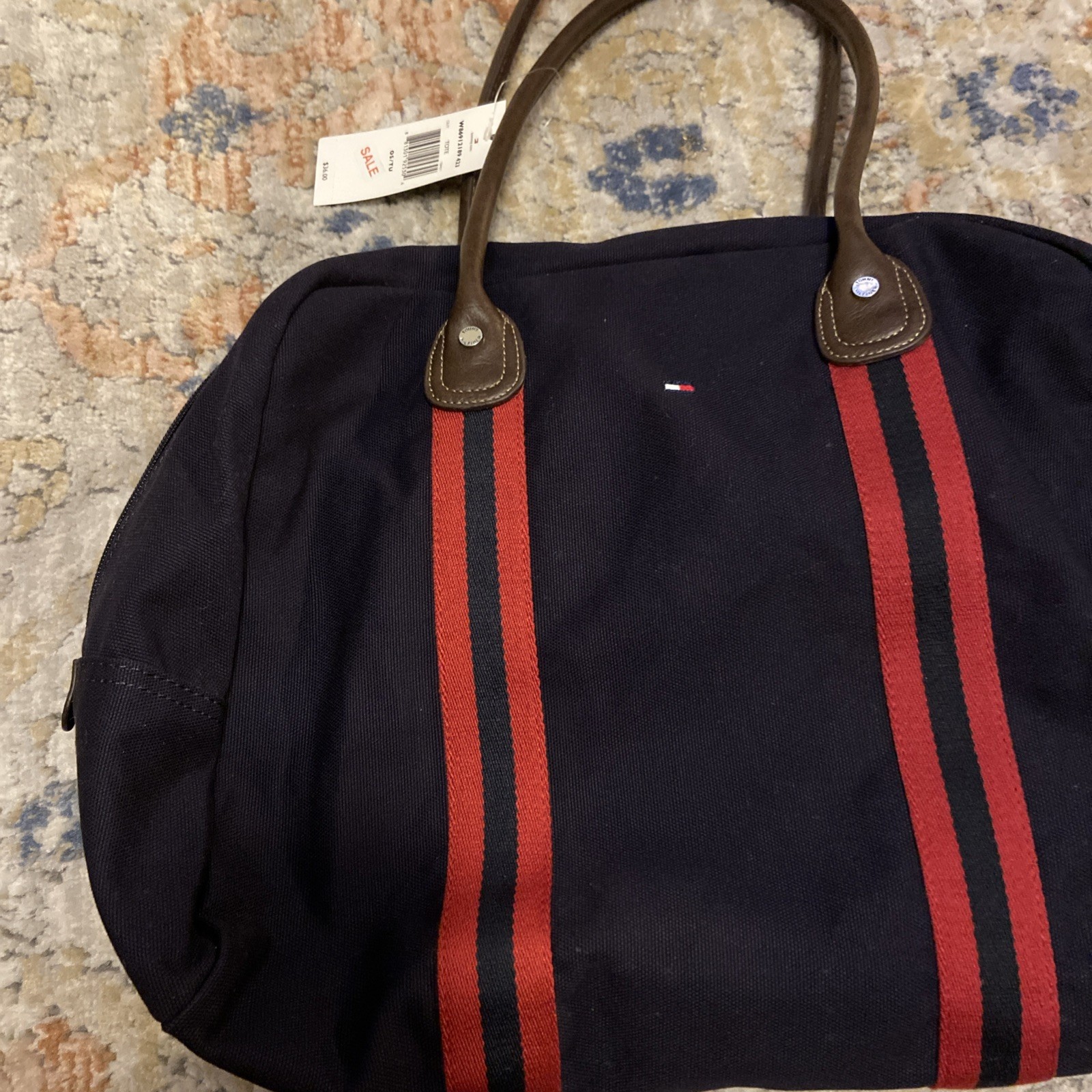 Tommy Hilfiger Weekender Duffle Bag Navy Unisex Canvas Blue Red Brown