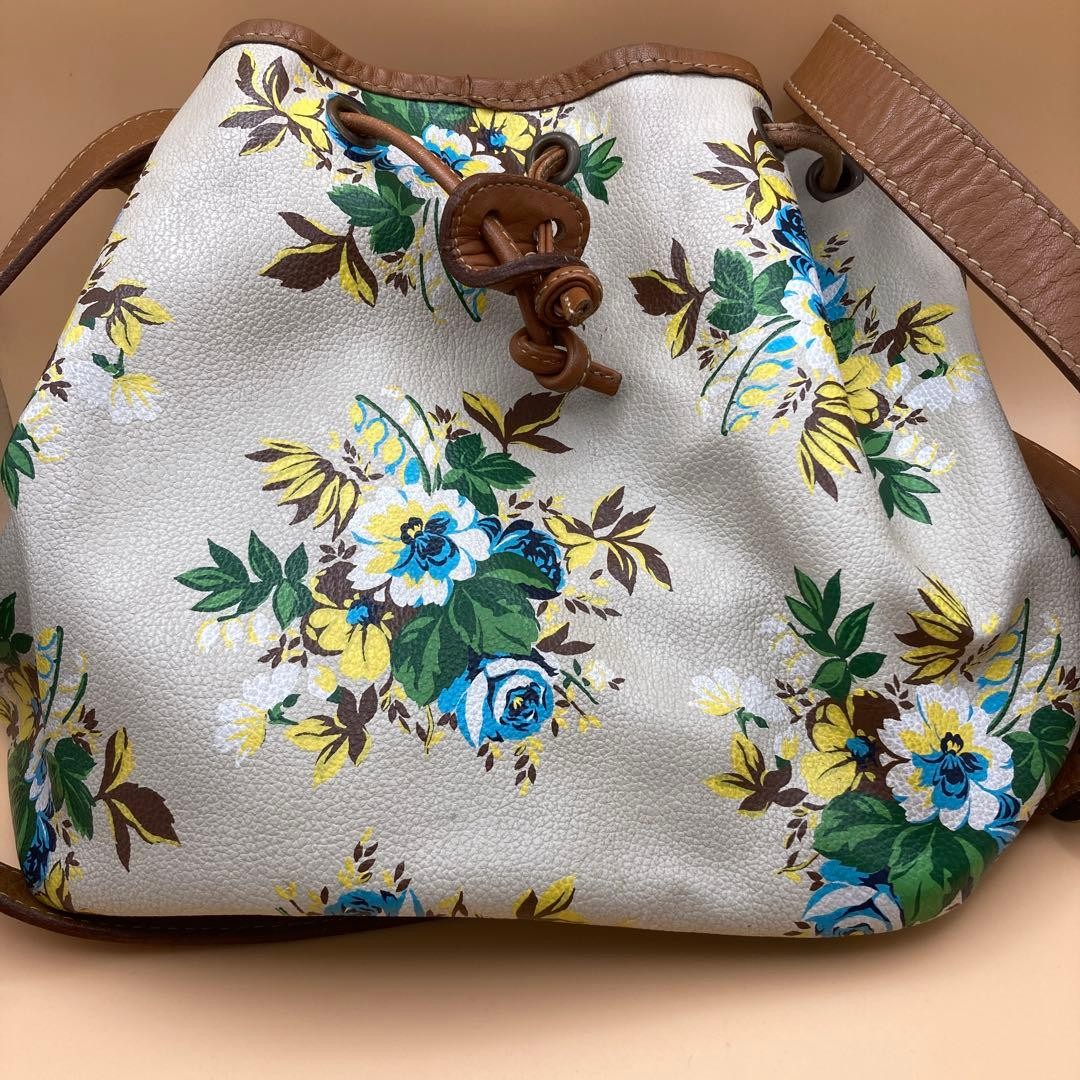 Kenzo Floral Canvas Shoulder Bag Drawstring Used Authentic 23cm