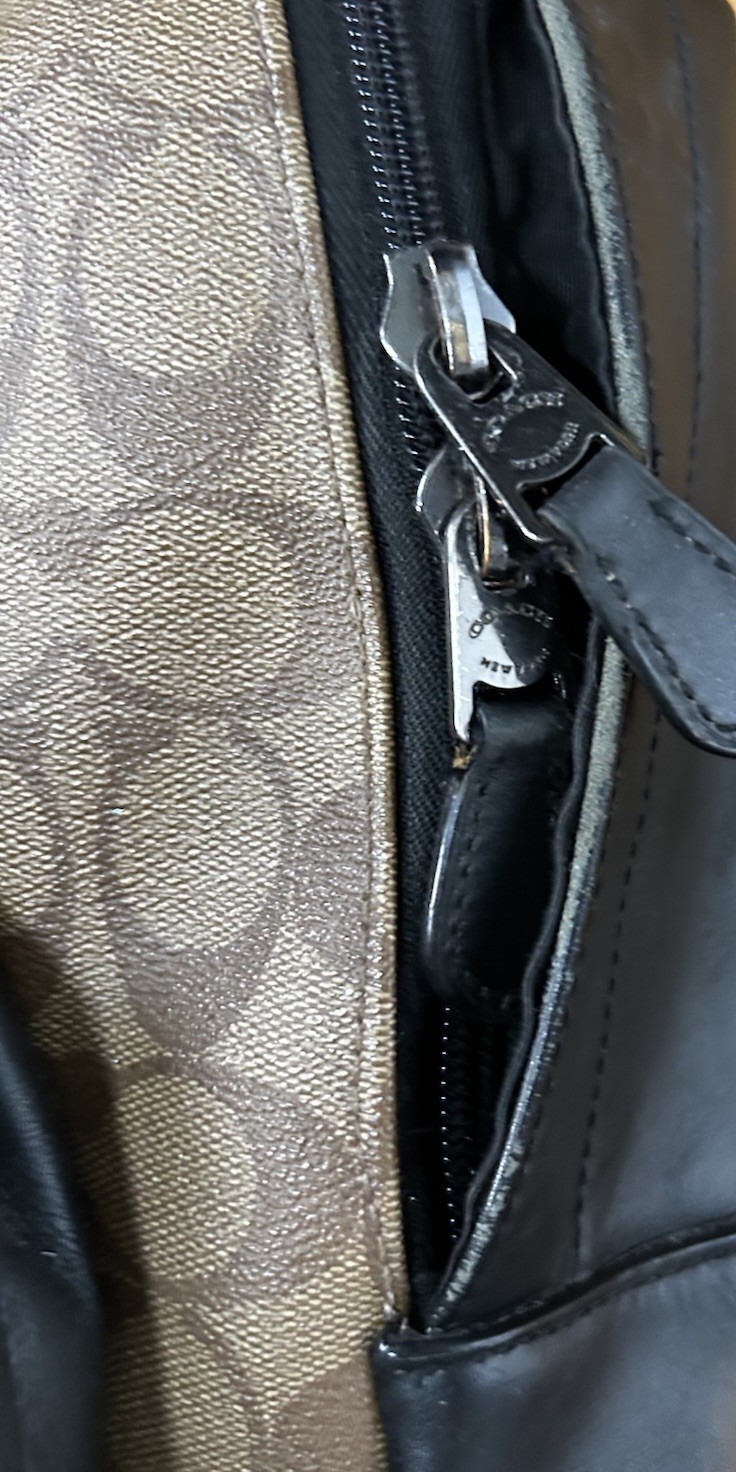 Coach Leather Backpack Stripe Black & Red Distressed In some areas