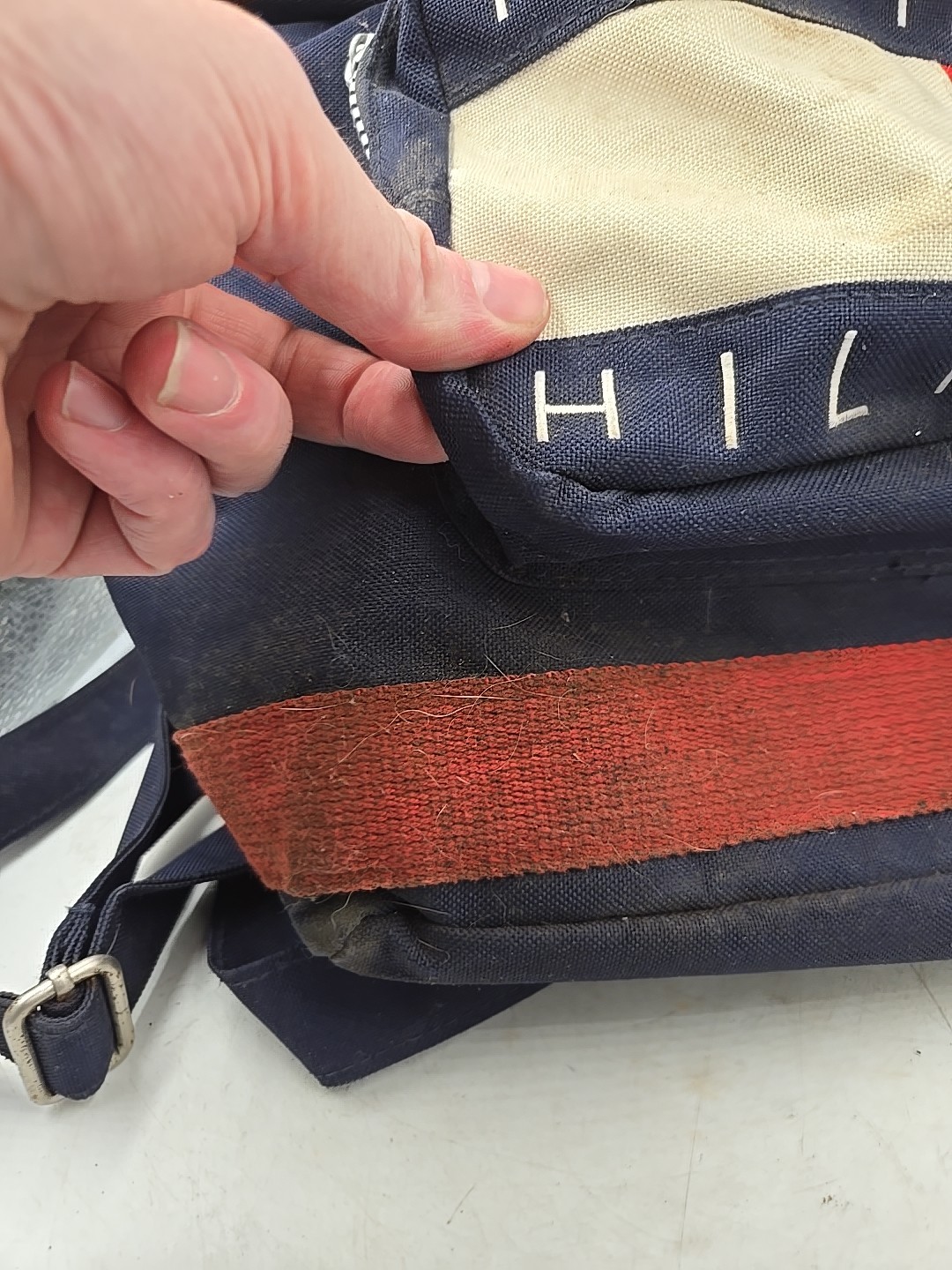 Vintage 90s Tommy Hilfiger Drawstring Backpack Bag Tote Flag Spellout Bold Vtg