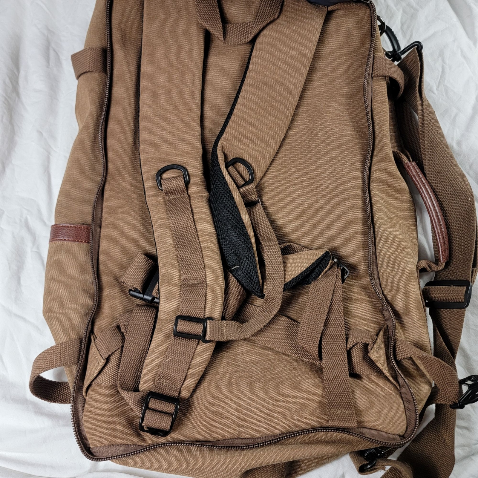 Witzman Canvas Backpack Travel Rucksack Multi Pocket Large Capacity Brown