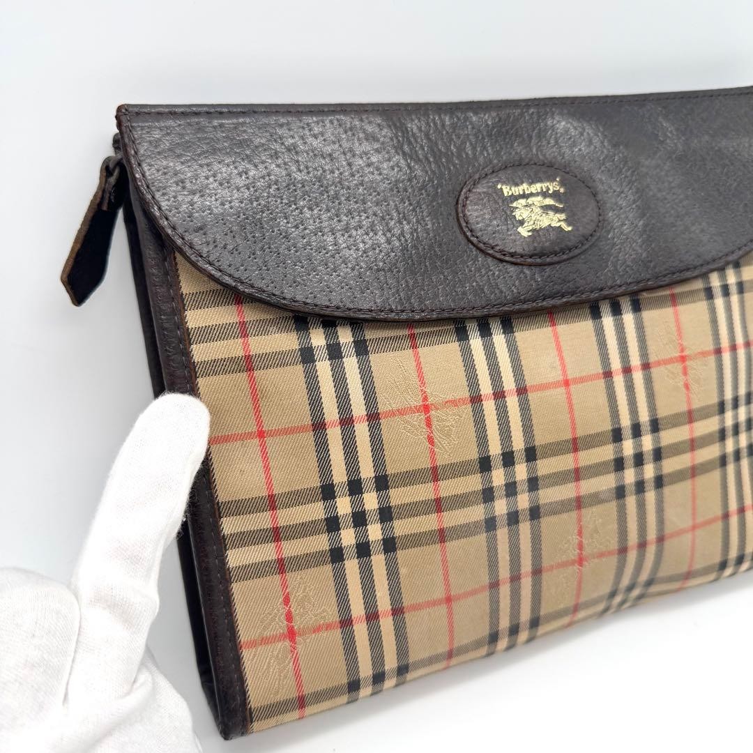 Authentic Burberrys Men’s Clutch Bag Canvas Leather Brown 19cm x 23.5cm x 5cm
