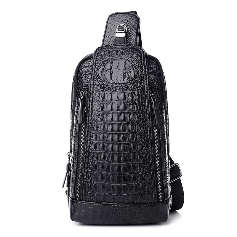 Mens Crocodile Leather Sling Bag Chest Shoulder Daypack Waterproof Crossbody Bag