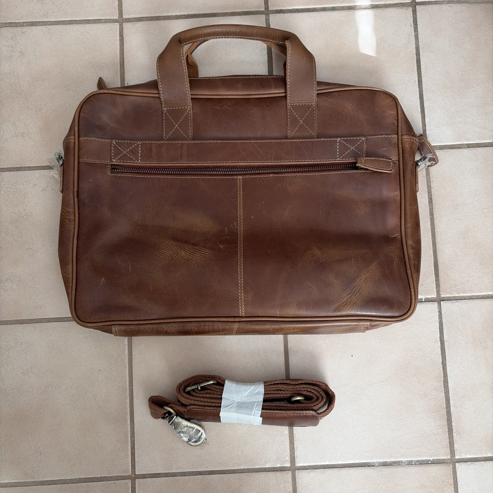 KomalC Leather Messenger Laptop Bag Brown Distressed Briefcase NWOT