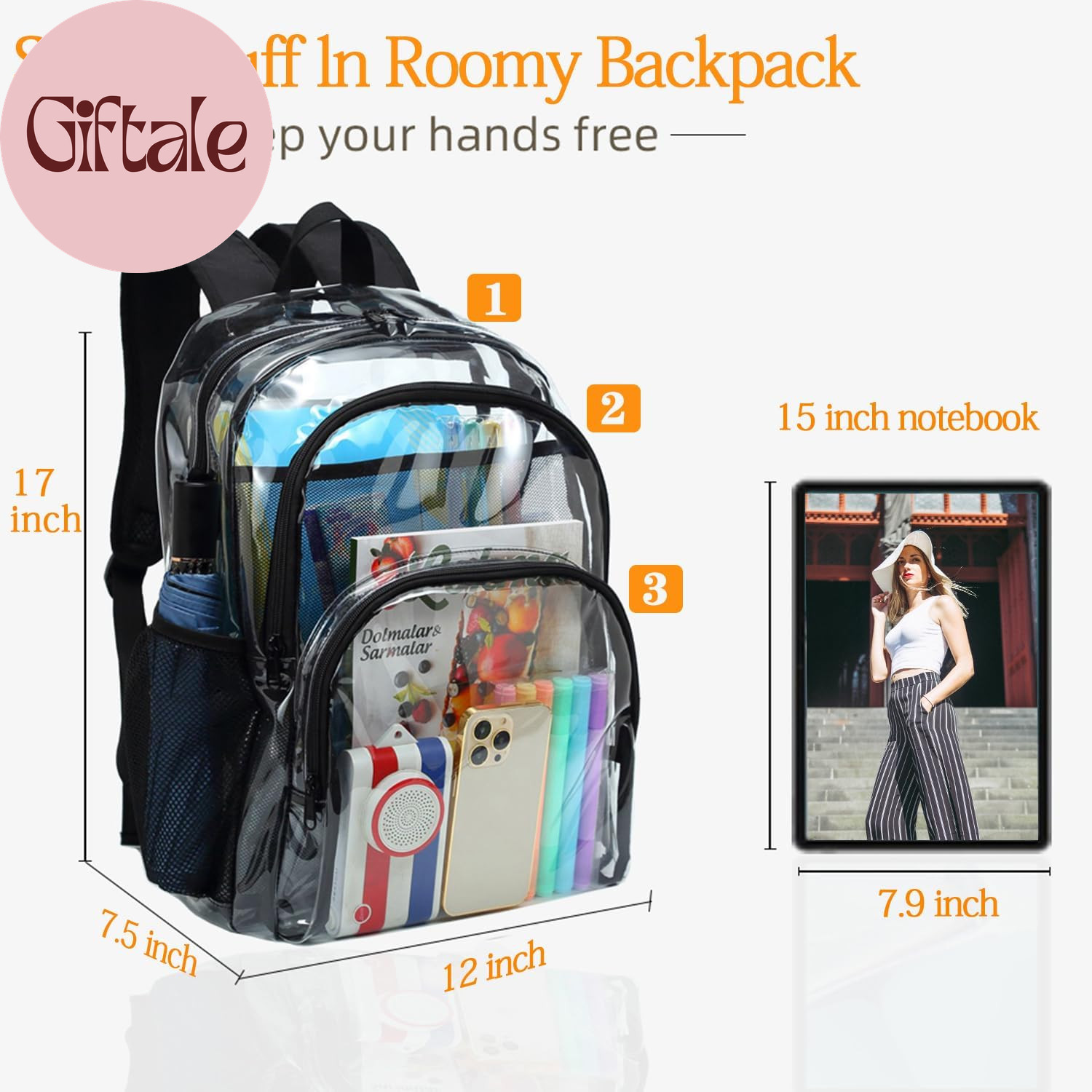 Clear Backpack, Clear Bag Stadium Large See through Bookbag Heavy Duty PVC Trans