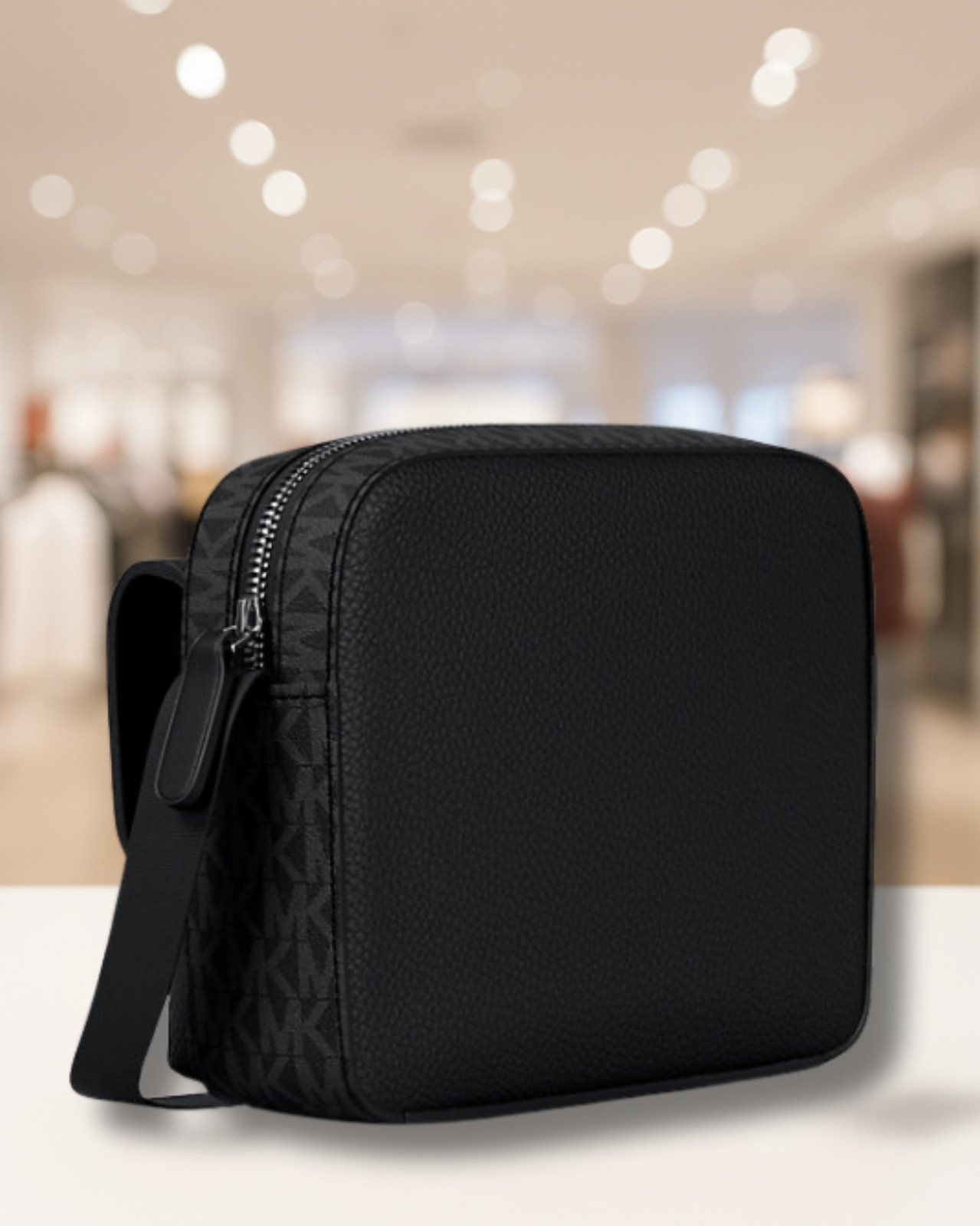 Michael Kors Cooper Men Medium Leather & Logo Flap Camera Crossbody Bag Black