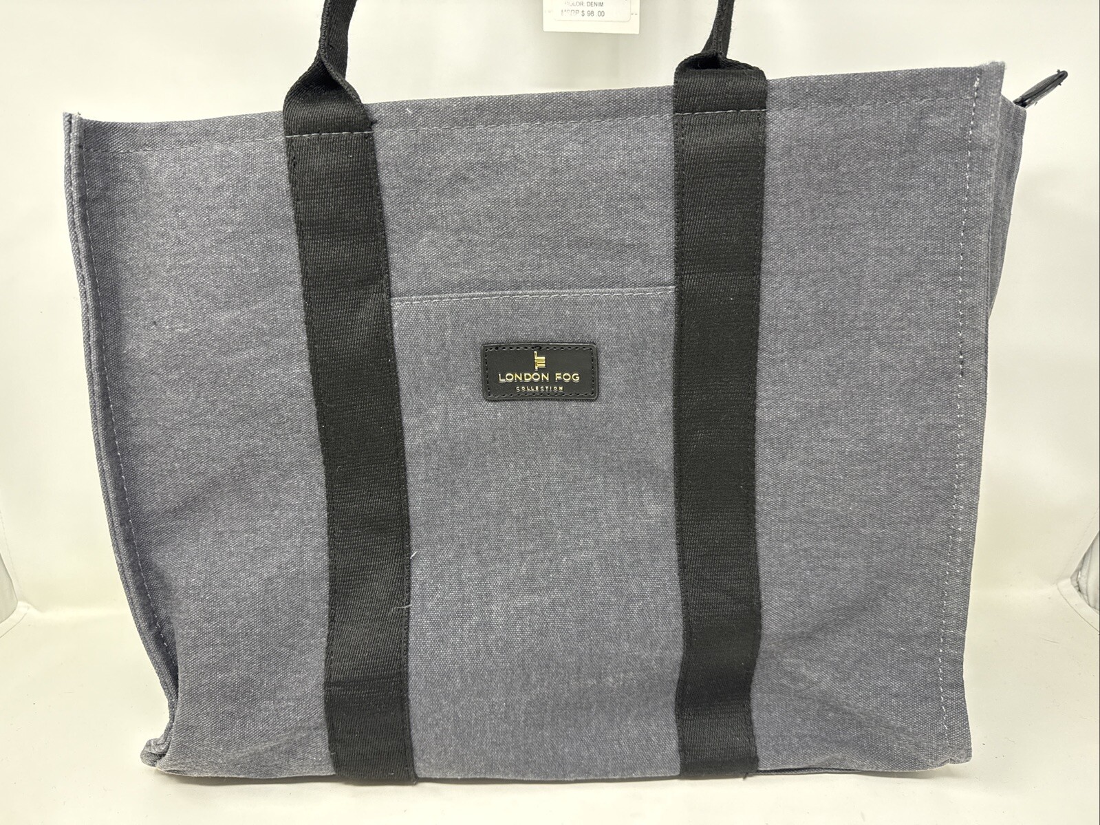 London Fog Collection Canvas Zippered Tote Bag Gray Denim Adult NEW MSRP $98