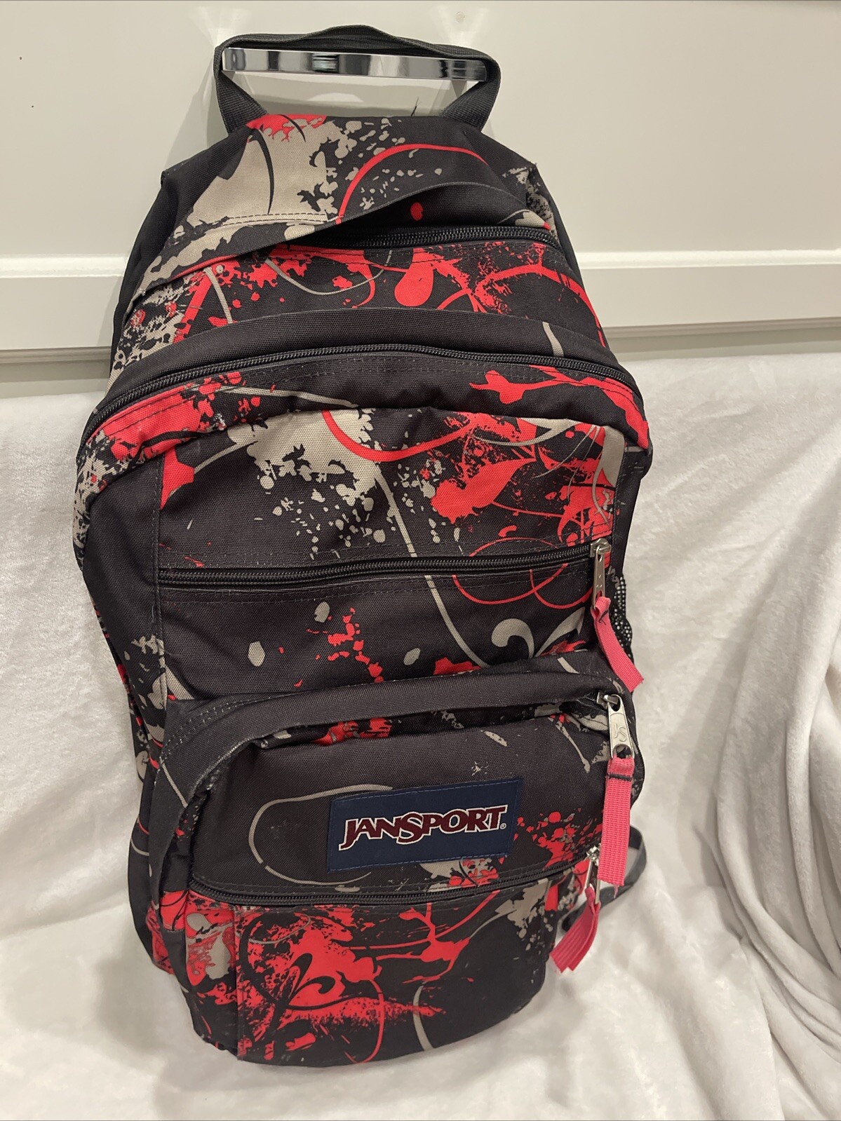 Pre Owned Jansport Backpack, Black, Gray and Pink Plaid